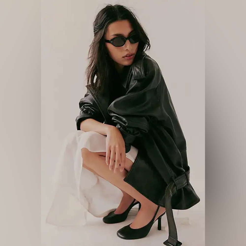 Free People We The Free Dark And Stormy Leather Trench Black - Picture 4 of 7